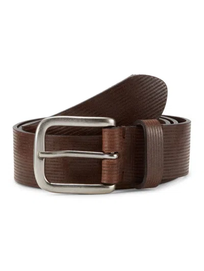 W. Kleinberg Men's Textured Square Frame Leather Belt In Brown
