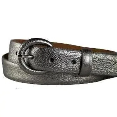 W. Kleinberg Silver Metallic Skinny Belt In Silver In Brown