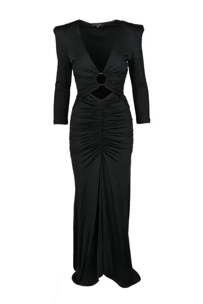 W Les Femmes By Babylon Fluid Black Midi Dress With V-neckline