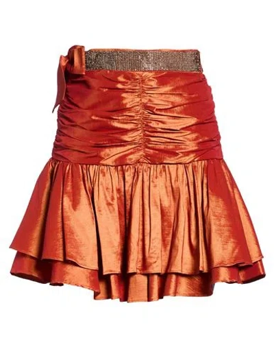 W Les Femmes By Babylon Woman Mini Skirt Rust Size 6 Polyamide, Polyester, Elastane In Orange