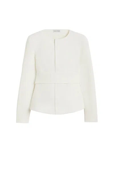 Scanlan Theodore Crepe Knit Curved Hem Jacket In Neutral
