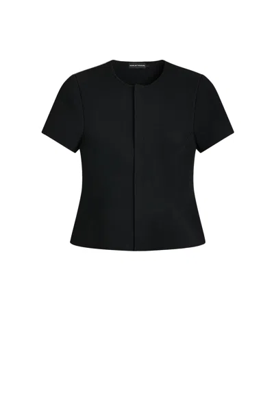 Scanlan Theodore Crepe Knit Short Sleeve Peplum Jacket In Black