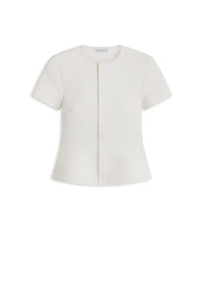 Scanlan Theodore Crepe Knit Short Sleeve Peplum Jacket In White