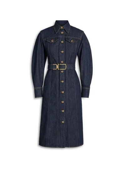 Scanlan Theodore Denim Gold Buckle Dress In Blue