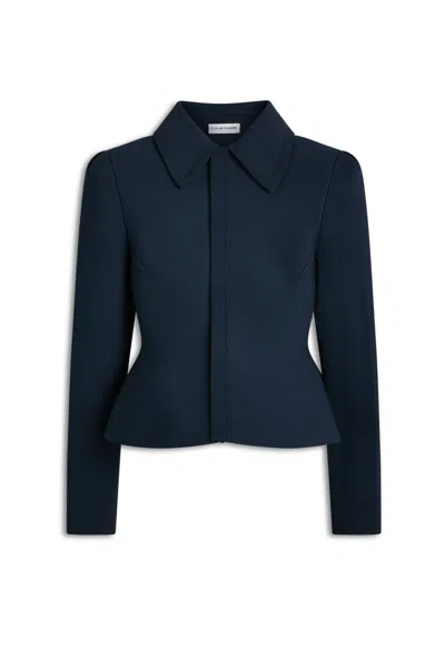 Scanlan Theodore Crepe Knit Peplum Collar Jacket In Blue