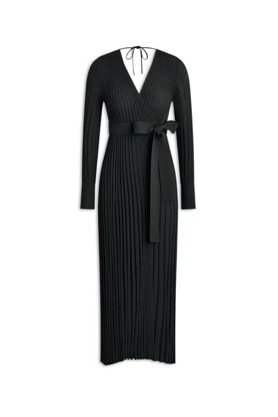Scanlan Theodore Pleated Rib Wrap Dress In Black