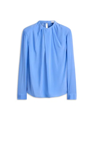 Scanlan Theodore Silk Pleat Neck Top In Blue
