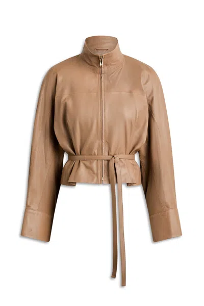 Scanlan Theodore Leather Funnel Neck Jacket In Brown