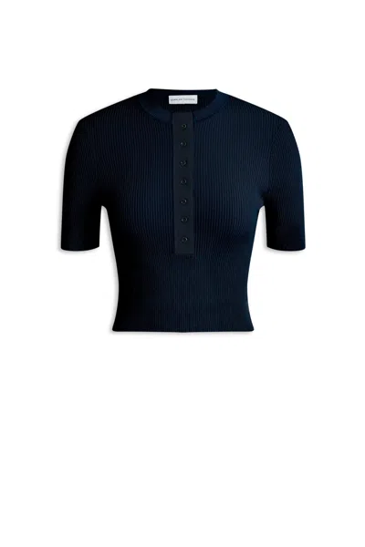 Scanlan Theodore Crepe Knit Placket Top In Blue