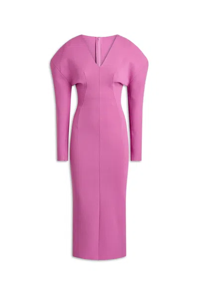Scanlan Theodore Crepe Knit Draped Sleeve Dress In Pink