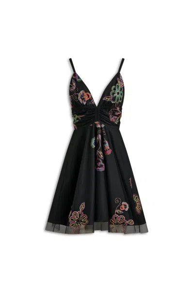 Scanlan Theodore Embroidered Tulle Dress In Black