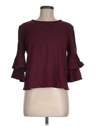 Pre-owned W5 3/4 Sleeve Top Burgundy Solid Pattern Boatneck Tops