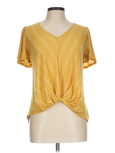 Pre-owned W5 Short Sleeve Top Yellow Plunge Neckline Tops