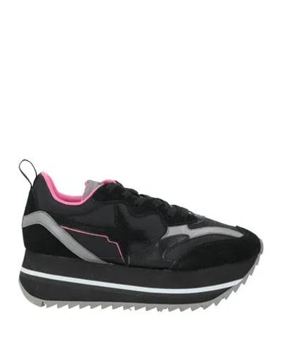 W6yz Woman Sneakers Black Size 7 Leather, Textile Fibers