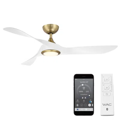 Wac 54"  Swirl Soft Brass Led Light Wet Rated Smart Ceiling Fan