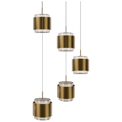 Wac Banded 5"h X 17"w 5-light Multi-light Pendant In Aged Brass