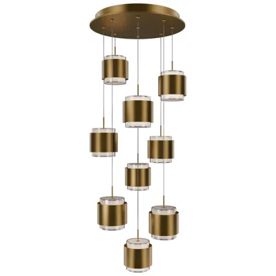 Wac Banded 5"h X 17"w 9-light Multi-light Pendant In Aged Brass