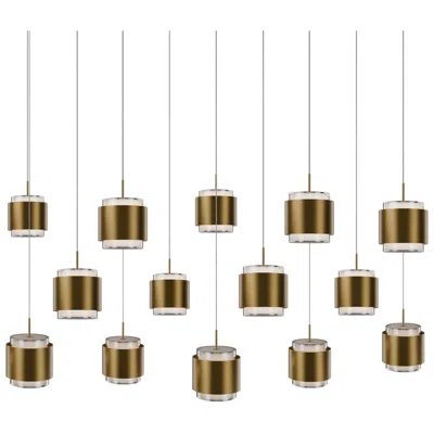 Wac Banded 5"h X 42"w 14-light Multi-light Pendant In Aged Brass