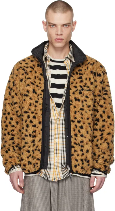 Wacko Maria Reversible Leopard-print Fleece And Ripstop Jacket In Orange