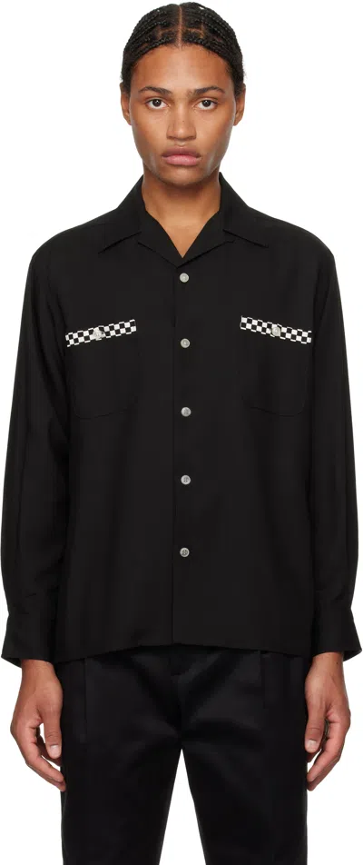 Wacko Maria Black 50's Open Collar Shirt In Black-white