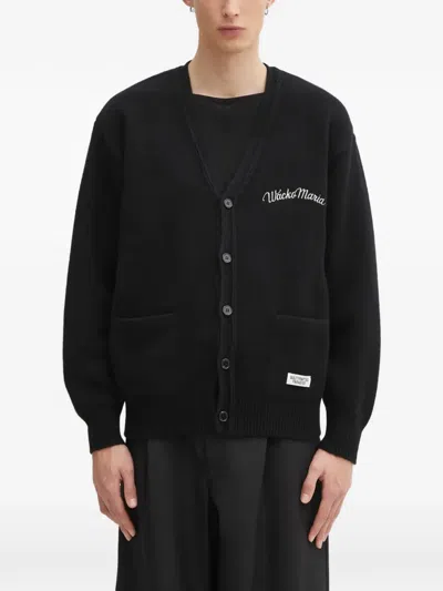 Wacko Maria Embroidered V-neck Cardigan In Black