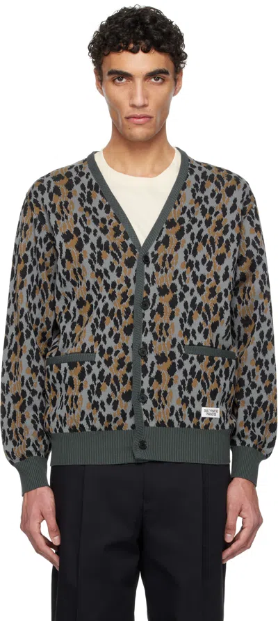 Wacko Maria Gray Leopard Jacquard Knit Cardigan