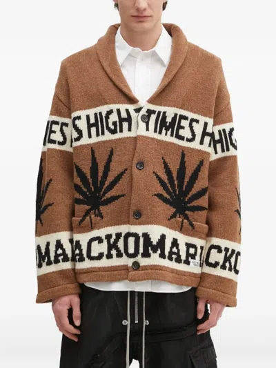 Wacko Maria Intarsia-knit Cardigan In Brown