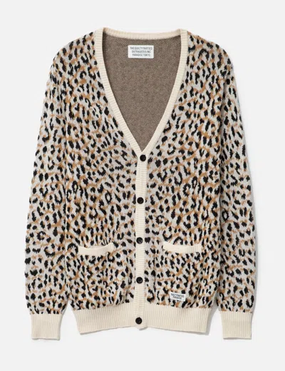 Wacko Maria Leopard Jacquard Knit Cardigan In Brown