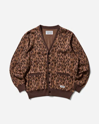 Wacko Maria Men S Leopard Jacquard Cardigan (type-2) Brown In Multicolor