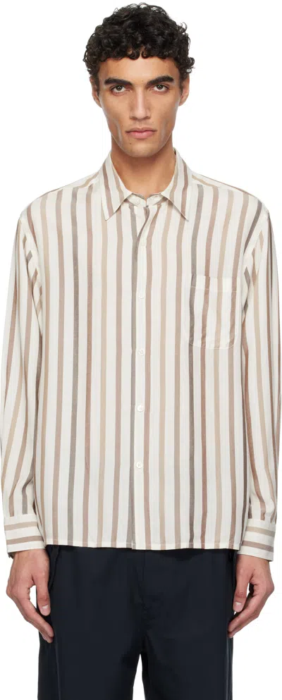 Wacko Maria Off-white & Brown Striped Regular Collar Shirt