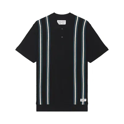 Pre-owned Wacko Maria Striped Knit Polo Shirt 'black' | Men's Size L