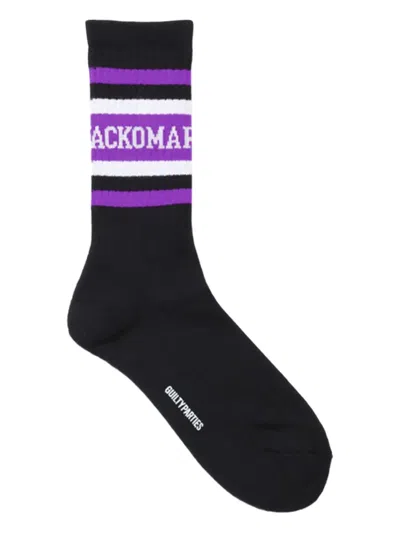 Wacko Maria Striped Logo Socks In Black