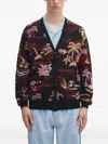 Wacko Maria Tropical-pattern Cardigan In Black