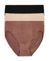 Wacoal B Smooth Assorted 3-pack High Cut Briefs In Rose Dust/taupe/black