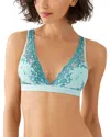 Wacoal Embrace Lace Convertible Plunge Soft Cup Wireless Bra In Eggshell/brittany Blue
