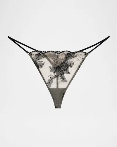 Wacoal Midnight Soiree Embroidered Low-rise Tonga In Caviar
