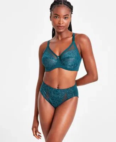 Wacoal Womens Retro Chic Full Figure Underwire Bra High Cut Brief Underwear In Blue