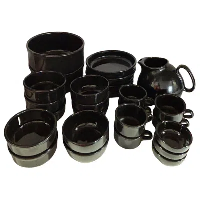 Pre-owned Waechtersbach Ceramics Neo Art Deco Black Bowl & Coffee Mug 26 Piece Serverware Set By Waechtersbach