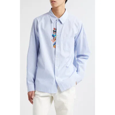 Wahine X Disney Gender Inclusive 'lilo & Stitch' Waimea Stripe Button-up Shirt In Blue/white