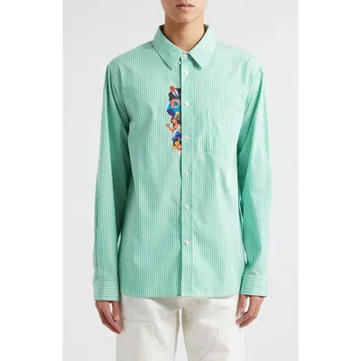 Wahine X Disney Gender Inclusive 'lilo & Stitch' Waimea Stripe Button-up Shirt In Green/white