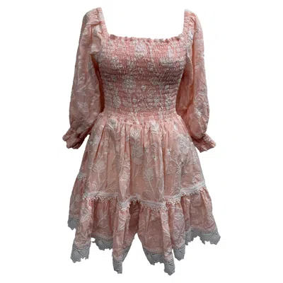 Waimari Ancora Embroidered Mini Dress In Pink Linen In Multi