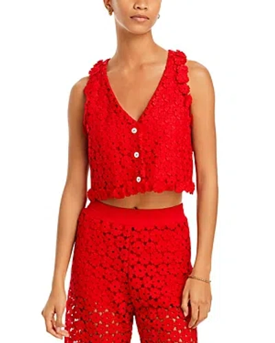 Waimari Christie Floral Eyelet Lace Cropped Waistcoat In Radiant Red