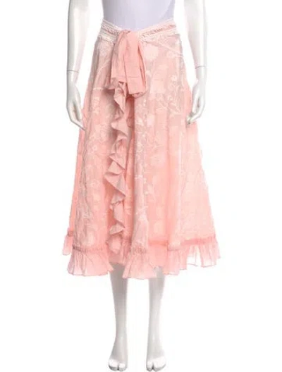 Pre-owned Waimari Embroidered Accent Midi Length Skirt W/ Tags In Pink