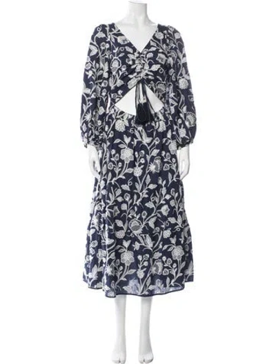 Pre-owned Waimari Floral Print Long Dress In Blue