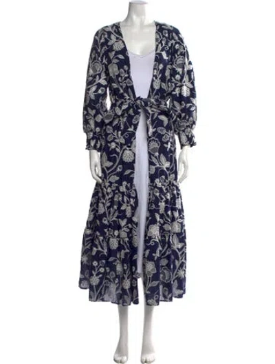 Pre-owned Waimari Floral Print Long Dress In Blue
