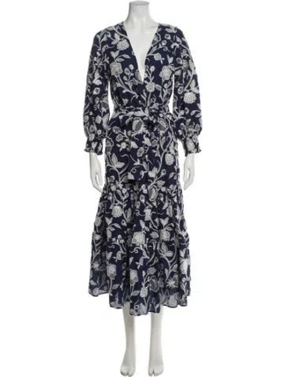 Pre-owned Waimari Floral Print Long Dress W/ Tags In Blue