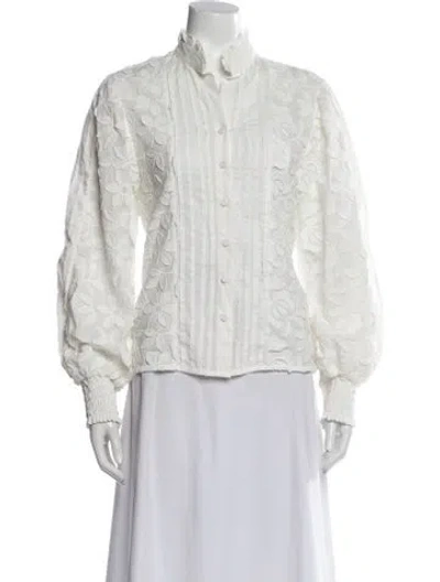 Pre-owned Waimari Floral Print Long Sleeve Blouse In White