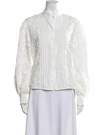 Pre-owned Waimari Floral Print Long Sleeve Blouse In White