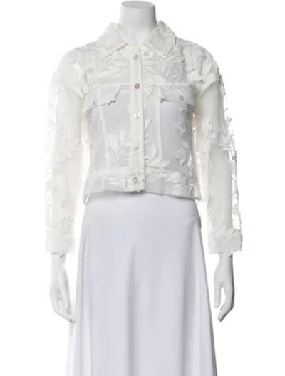 Pre-owned Waimari Floral Print Long Sleeve Button-up Top In White