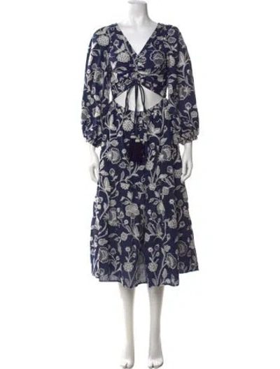 Pre-owned Waimari Floral Print Midi Length Dress In Blue